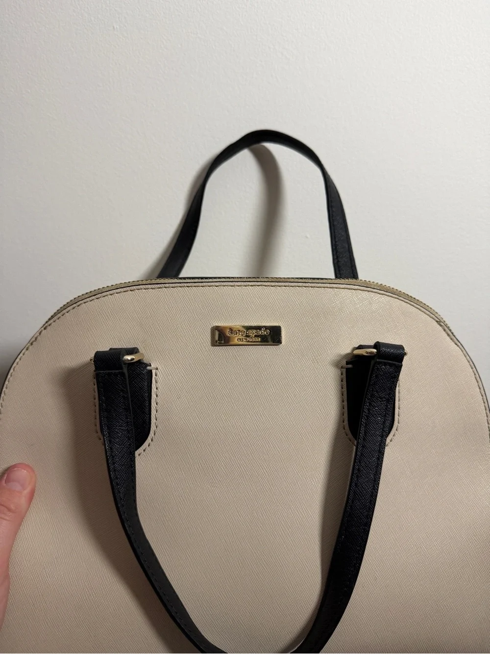 Kate Spade Laurel Way Reiley Dome Satchel Cream & Black Colorblock Leather